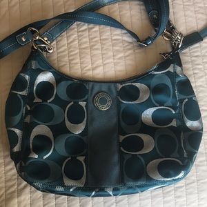 COACH silver and teal hobo bag